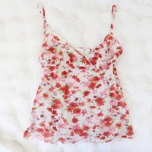 Floral Spaghetti Strap Blouse - Red & Green